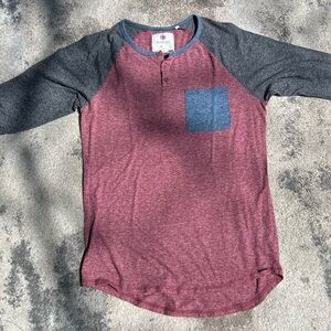 Men’s Henley Shirt (3/4 Sleeve) - Red and Gray